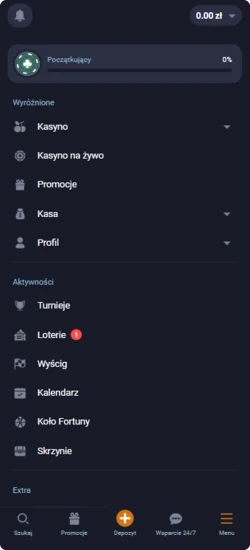 Vox Casino menu